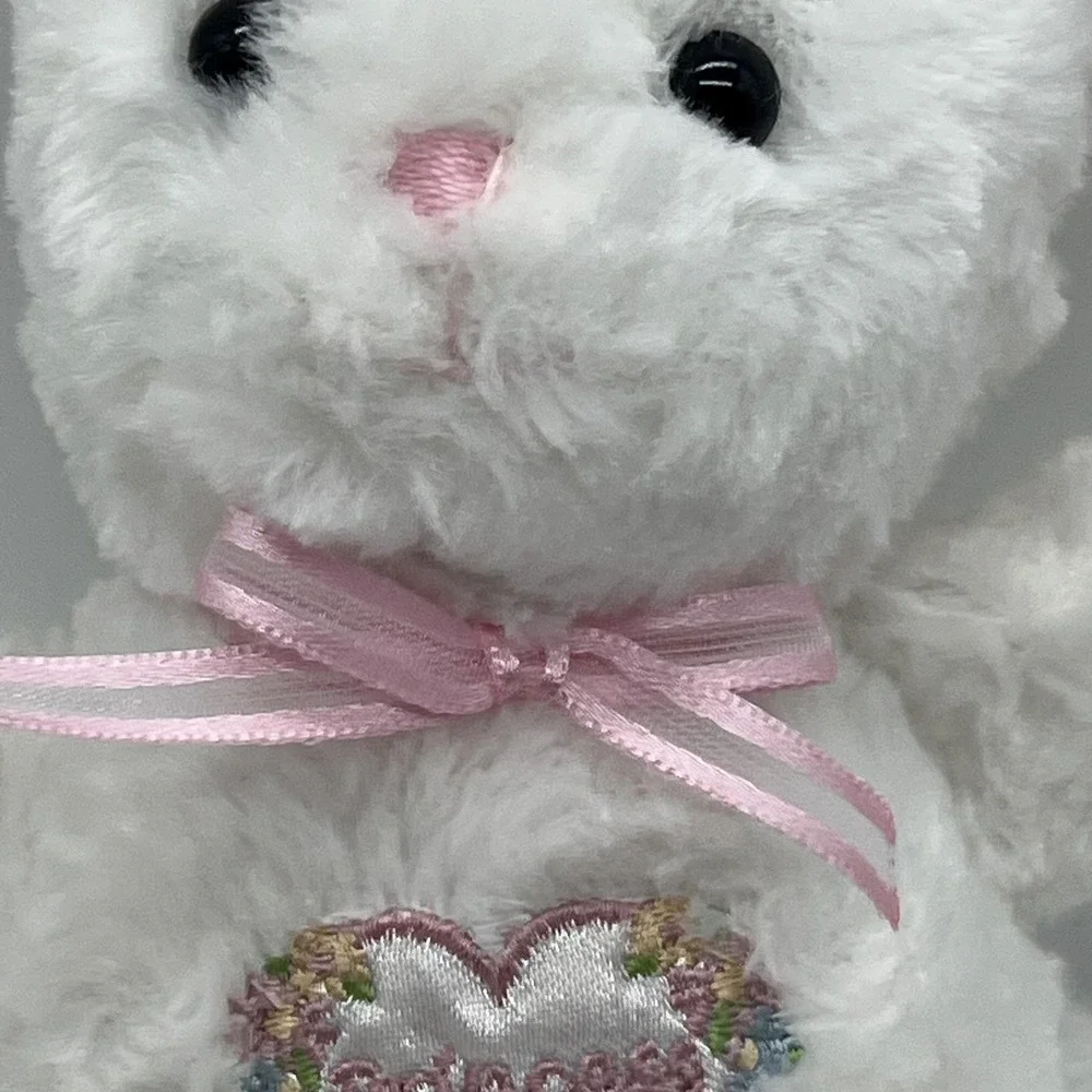 Vintage Carter's White Bunny Plush Rattle Pink Bow Embroidered Heart‎ Princess